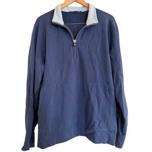 B.Draddy Men Blue Quarter Zip LongSleeve Golf Pullover Cotton Stretch Pockets-XL